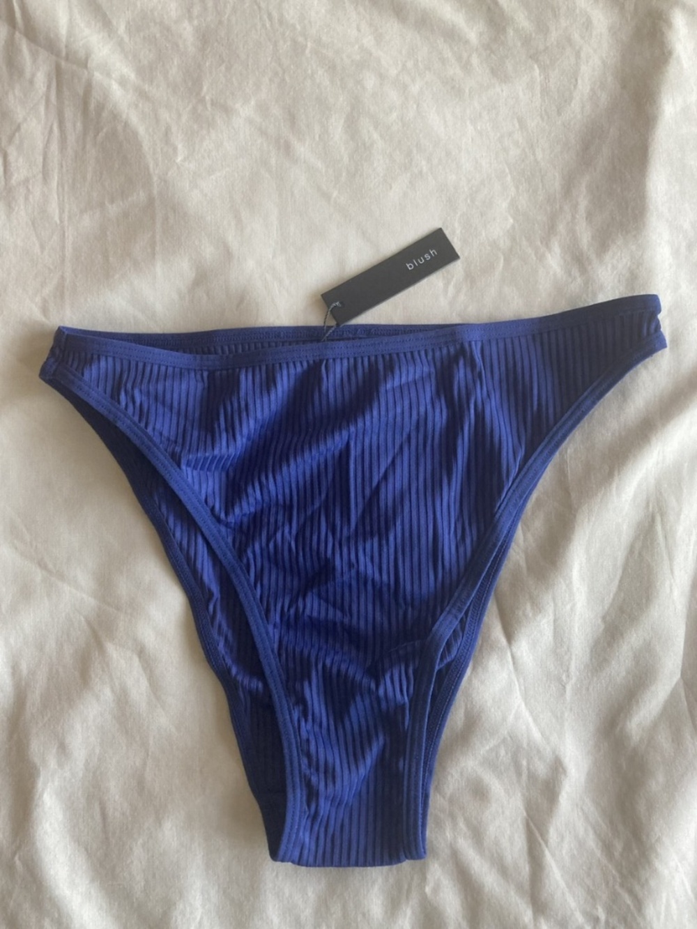 Blush Lingerie Navy Ribbed Bikini Underwear; NWT, Size Small